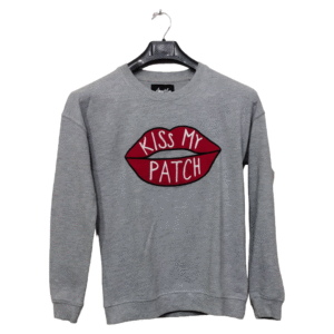 AmyKlug Light Grey Lips Printed Full Sleeves Sweatshirt | Cotton Jersey