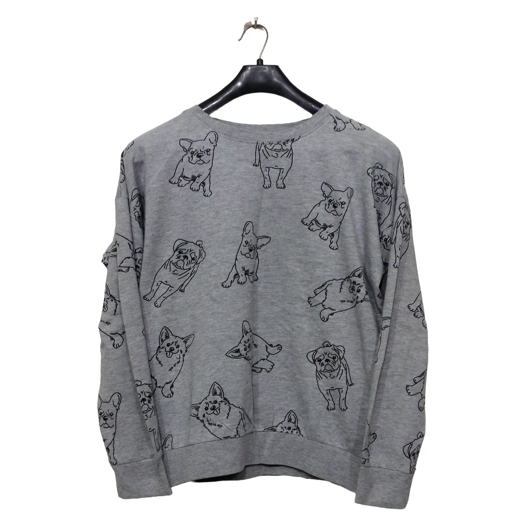 Sinsay Grey Puppy Printed Full Sleeves Sweatshirt | Cotton Jersey