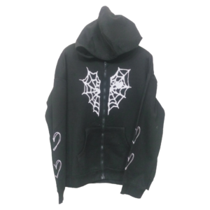 Shein Spider Web Printed Kangaroo Pocket Zipper Hoodie | Sweat Jersey