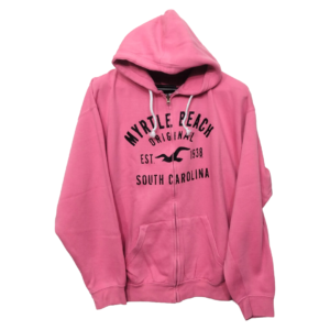 Pacific & Co Pink Printed Kangaroo Pocket Zipper Hoodie | Sweat Jersey | Short Length