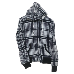 Athletic Black & White Kangaroo Pocket Zipper Hoodie | Fur Jersey