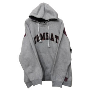 Combat Grey with Maroon Printed Kangaroo Pocket Hoodie | Sweat Jersey