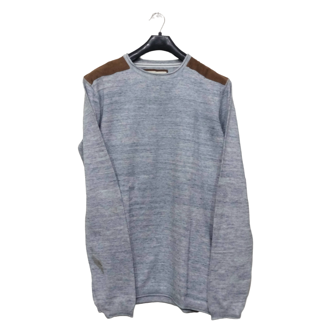 House Brand Shredded Sky Blue With Mustard Plain Long Sweatshirt | Cotton Jersey