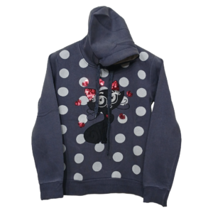EFA Greyish Blue Cat Embroidery Side Pockets Hoodie | Sweat Jersey