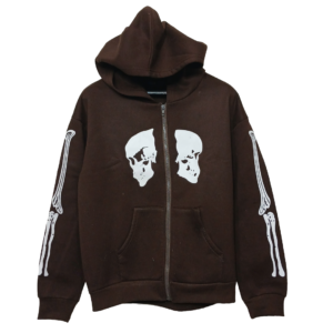 Shein Brown Skull Printed Zipper Hoodie | Sweat Jersey